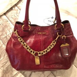 Prada Vitello Shine Cranberry Red Handbag!
